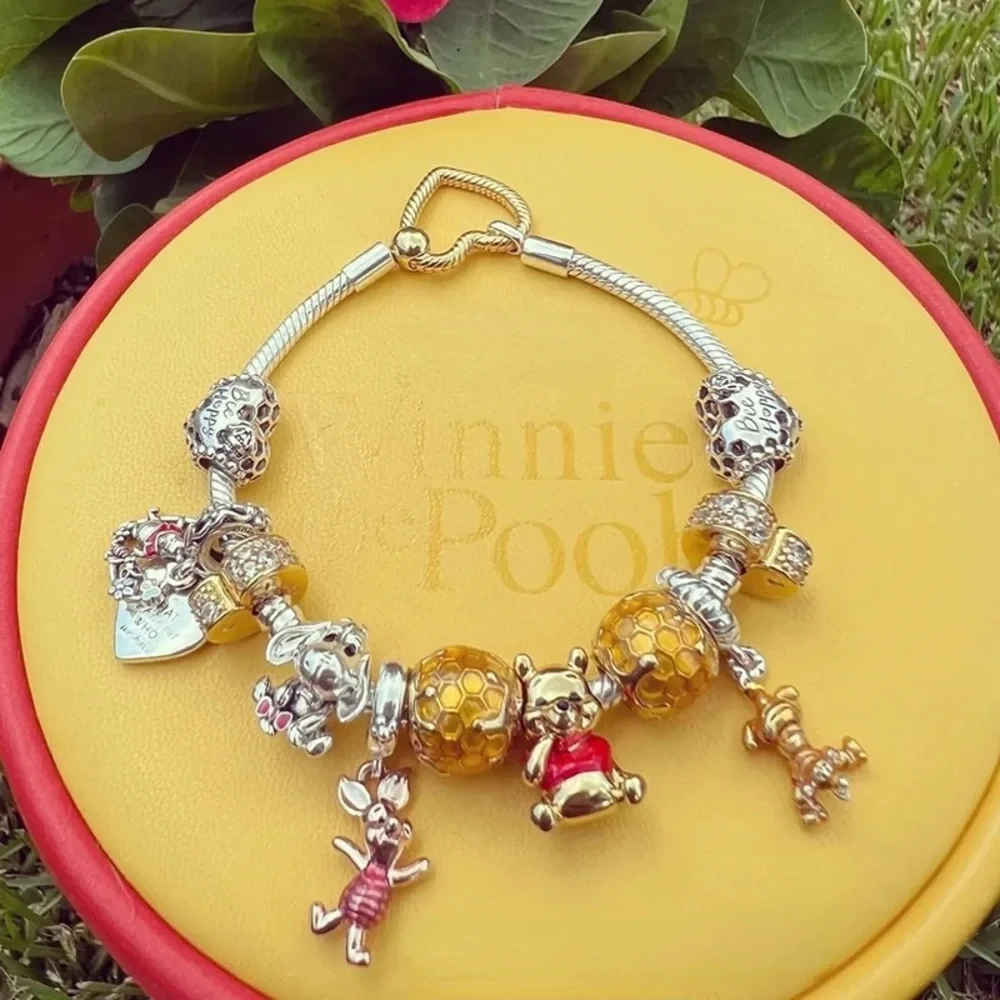 1pcs Golden Eyeore Winnie The Pooh charm bead for rope Bracelet